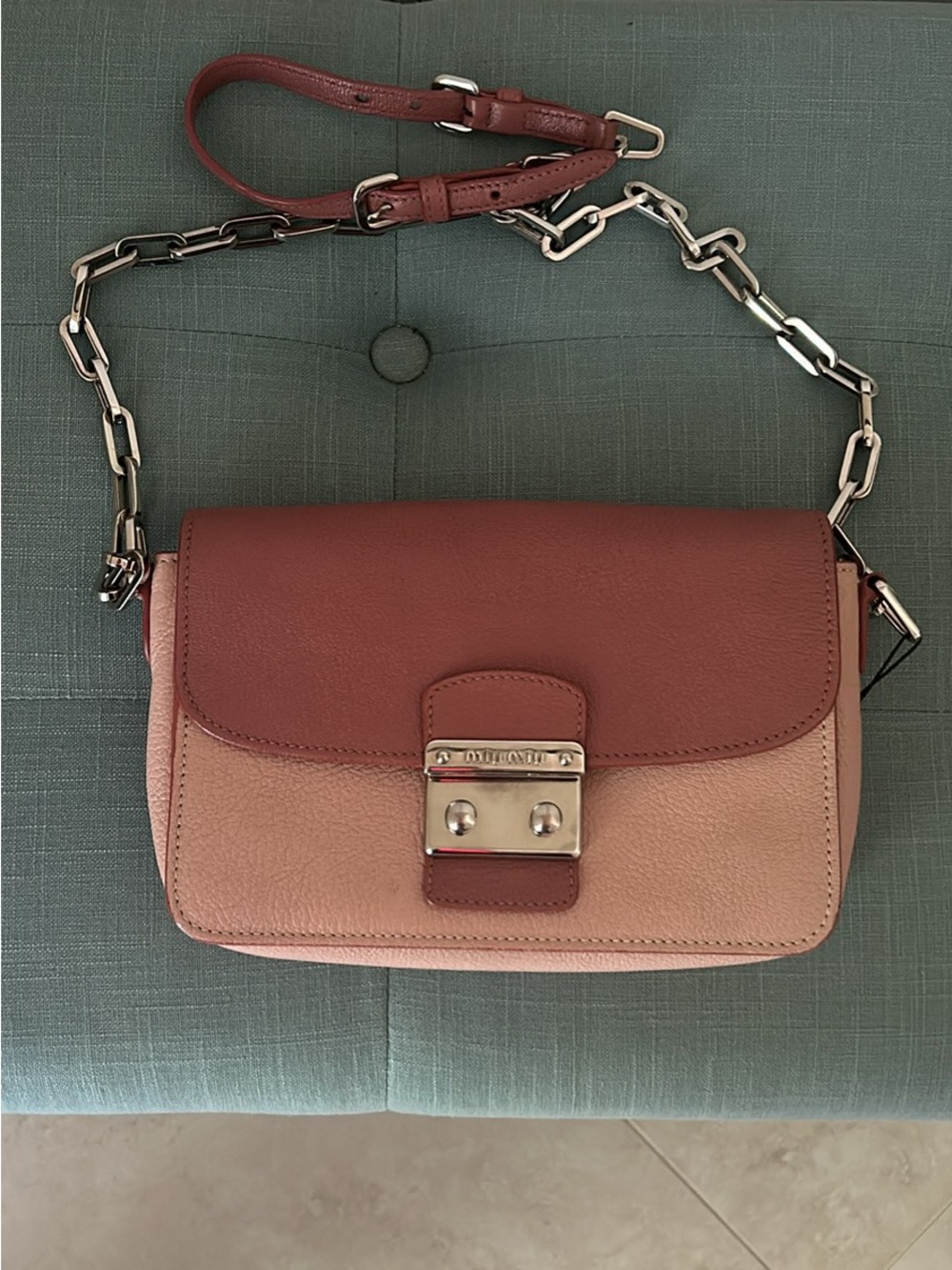 Miu Miu Two-Tone Pink Leather Shoulder Bag with Chain Strap